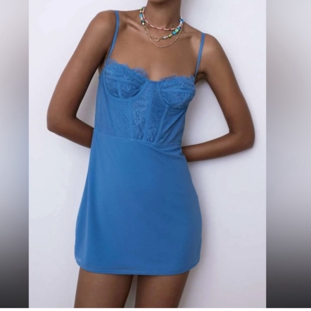 Urban outfitters blue corset mini dress underwire size Large NWT